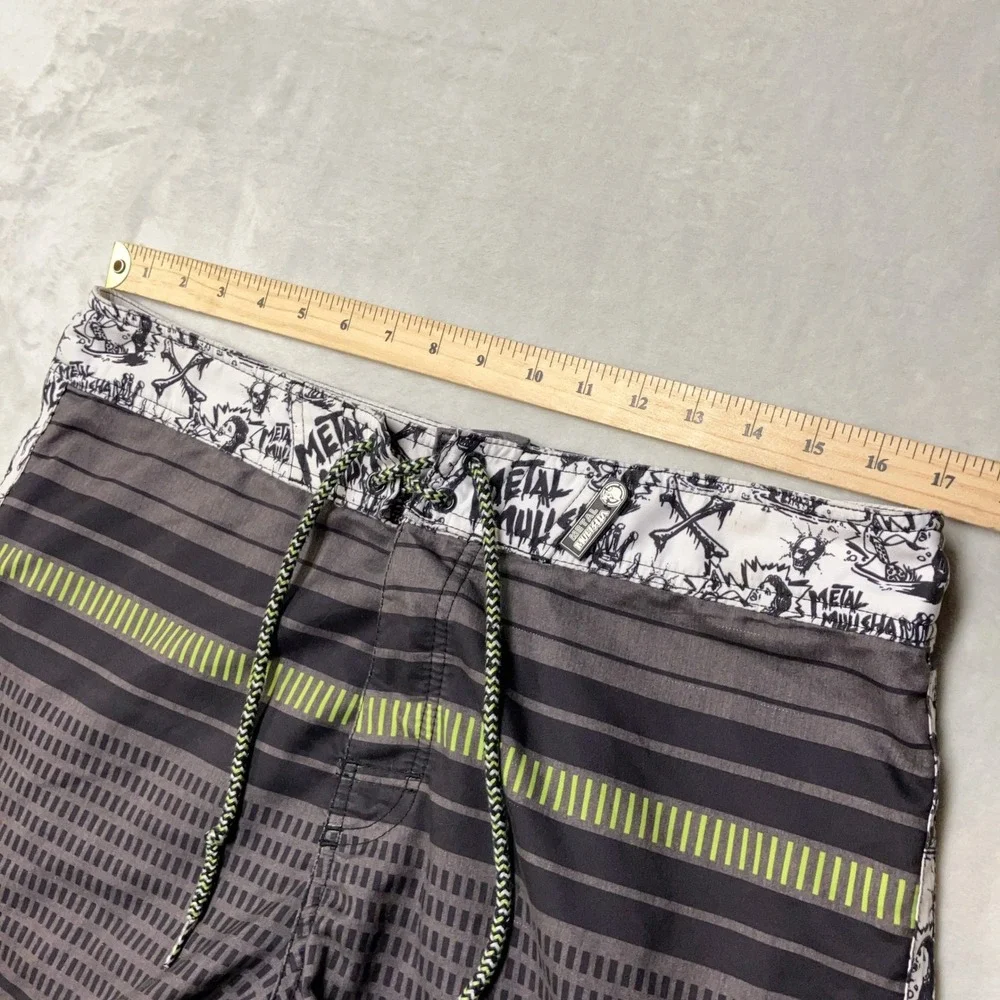 Metal Mulisha Board Shorts Skulls Graphic Striped Swim Trunks Mens 34